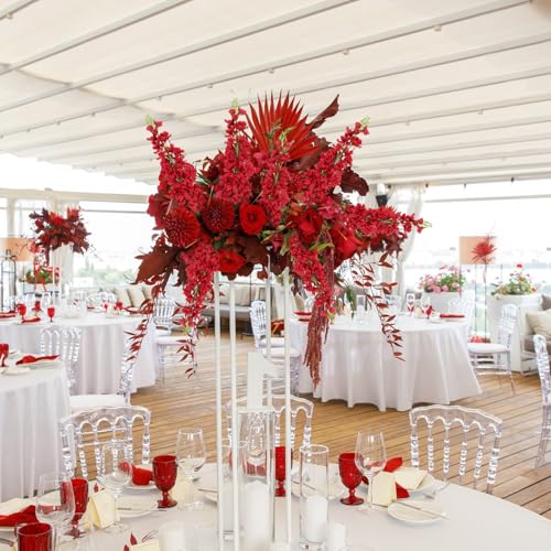 Red Delphinium Artificial Flowers 5PCS Silk Flowers with Stems Snapdragon Long Stem for Tall Vase Home Wedding Centerpieces Decor (Red) - color: Red