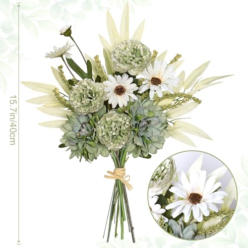 Dremisland Artificial Flowers Bouquet Silk Floral Arrangements Faux Flowers Plant for Home Decor Wedding Bride Bouquets Floral Tables Centerpieces for Home Decor Indoor Vase Table (Green) - color: Green