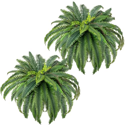 CQURE 45" Fake Ferns Artificial Plants Large,Set of 2 Artificial Boston Ferns Faux Hanging Fake Plants for Outdoors Planter Home Garden Decor,60 Branches - size: 45'' 60 leaves-2pcs