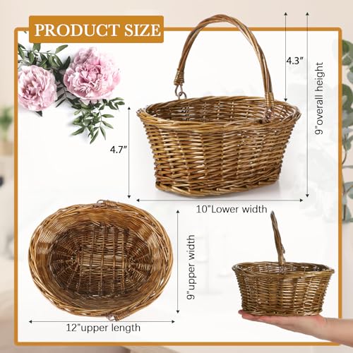 Barydat Small Wicker Basket with Handle Flower Girl Baskets Oval Willow Woven Braided Gift Basket for Weddings Picnic Baby Shower Home Garden Decor(6 Pcs,Brown,12'' x 9'' x 5'') - color: Brown, size: 12'' x 9'' x 5''