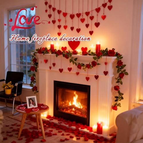 Felice Arts 2 Pack Red Artificial Rose Garland, Each 6.5FT Fake Flower Hanging Vines for Wedding Table Teepee Mirror Home Party Decor - color: Burgundy
