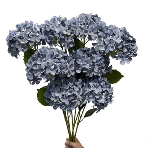 8pcs Blue Hydrangea Artificial Flowers 27.60" Large Realistic Single Long Stem Faux Silk Hydrangeas Bouquets Flower Arrangements Home Office Decor Wedding Centerpieces DIY - color: Blue