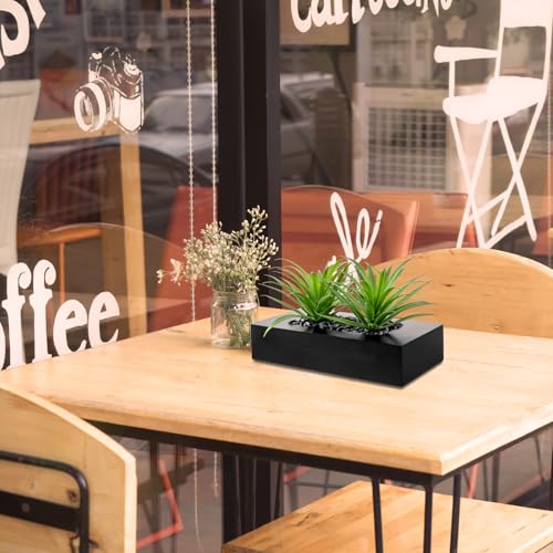 MyGift 10 Inch Fake Grass Artificial Plants in Rectangular Black Wood Planter - Faux Plants Indoor for Tabletop Centerpiece Décor - color: Black, size: 9.5 Inch