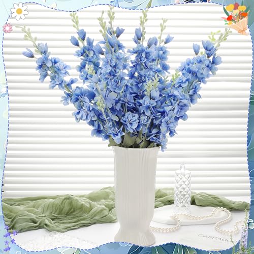 10 Pcs Delphinium Artificial Flowers for Decoration, 33.86 Inch Long Stem Larkspur Fake Flowers Light Blue Faux Silk Bouquets for Tall Vase Wedding Home Decor Floral Arrangements(Dark Blue) - color: Dark Blue, size: 33.86 inch