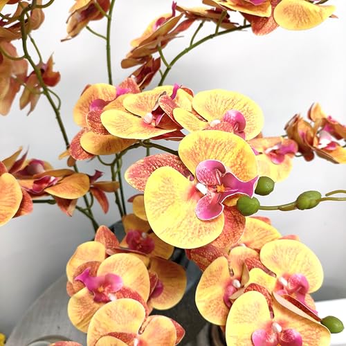ATFL 8 Pack Orange Orchid Artificial Flowers Real Touch, 32'' Artificial Fake Faux Silk Orchid Stem Bouquets for Wedding Party Home Garden Decor,Orquideas Artificiales para Decora (excluding The Pot) - color: Orange