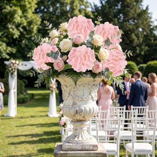 IPOPU 6PCS Real Touch Faux Hydrangea Artificial Flowers Light Pink Hydrangeas with Stems Lifelike Fake Hydrangeas for Home Table Wedding Baby Shower Party Floral Arrangements (Light Pink) - color: Light Pink