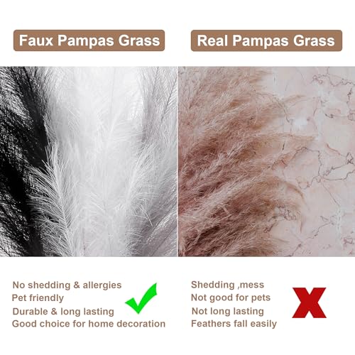 12PCS Faux Pampas Grass 38" Black White Gray for Floor Vase | Artificial Pompous Grass, Large Fake Pompas Branches, Floor Vase Filler, For Flower Arrangement Home Decor - color: Black&white&gray