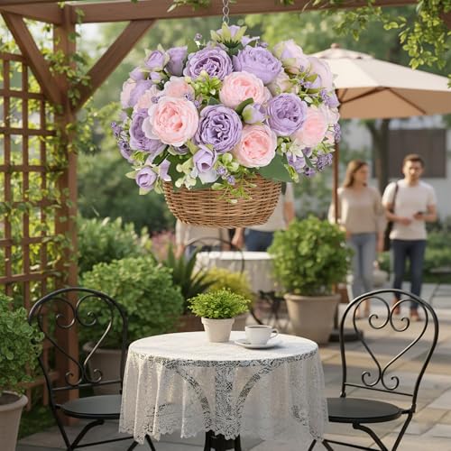 12 Bundles Peonies Artificial Flowers Bouquet, Lifelike Silk Fake Peonies with Stems for Home Table Centerpieces, Wedding, Party & DIY Bridal Floral Arrangements（Light Purple） - color: Light Purple
