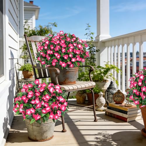 Ouddy Decor 6 Bundles Artificial Flowers for Outdoors Decorations, Fake Silk Flowers Faux Plants Plastic Bouquet UV Resistant for Porch Garden Wedding Spring Summer Indoor Outside Home Decor, Fuchsia - color: Fuchsia