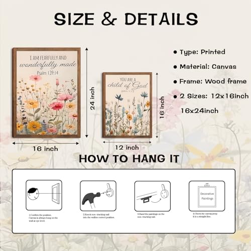 Christian Floral Bible Verse Wall Art Set of 3, Flower Canvas Wall Decor, Steadfast Love Of Lord Religious Faith Posters Prints for Prayer Room Living Room Bedroom Home Decoration 16x24in Wood Framed - color: Colorful Bible, size: 24L" x 16W"