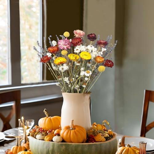 Dried Daisy Flowers Bouquet Natural Lavender Bundles Dried Gerber Daisies Craspedia Flowers Dried Daisies Multicolor Floral Arrangements for Wedding Party Table Centerpiece Decor Farmhouse DIY - color: Multi Color