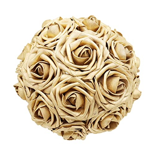 Artificial Flowers 50PCS Real Looking Gold Roses Fake Roses with Stem for DIY Wedding Bouquets Centerpieces Party Baby Shower Home Decorations - color: Gold, size: 3"/50pcs