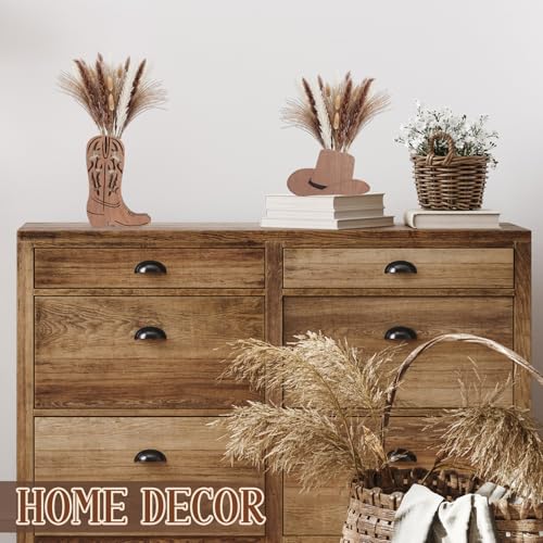 LemonRoad 6 Pcs Wooden Cowboy Boot Hat Vases for Wedding Small Cowboy Boot Flower Vase for Flower Faux Greenery Rustic Western Decor for Table Centerpiece Weddings Party(Brown) - color: Brown, size: Boot,Hat