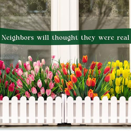 12 Bundles 60 Heads Artificial Tulips Fake Flowers Outdoor UV Resistant Silk Tulip Faux Plastic Greenery Shrubs Plants for Outside Planter Porch Garden Patio Decor (Rose Red) - color: Rose Red