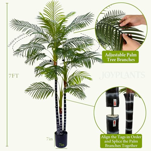2Pack-7FT Artificial Palm Tree Outdoor, UV Resistant Tall Fake Areca Palm Plants in Black Pots, Tropical Triple Silk Large Faux Tree Indoor House Office Living Room Outside Patio Decor - color: 7ft*2-b
