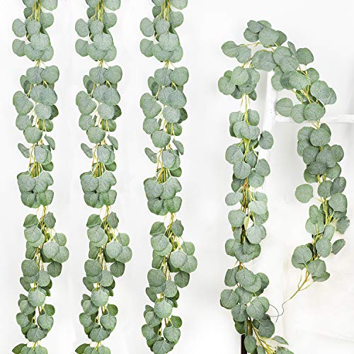 DearHouse 4Pack Artificial Eucalyptus Garland Faux Silk Eucalyptus Leaves Vines Handmade Garland Greenery Wedding Backdrop Arch Wall Decor … - color: Green