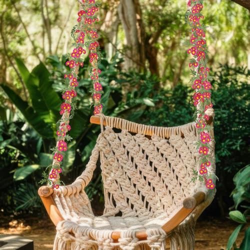 2 Pcs Silk Wildflower Garland Spring Daisies Flowers Garland Outdoor Rose Red Artificial Daisy Flowers and Leaves Faux Floral Vine for Mantle Baby Shower Wedding Arch Front Porch Staircase Decor - color: Rose Red