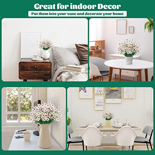 Lnoicy 24 Pcs Artificial Flowers for Outdoor,Plastic Flowers Decoration, UV Resistant Faux Flowers Shrubs, Artificial Plants for Indoor Outside Garden Home Wedding Farmhouse(White) - color: White, size: 24