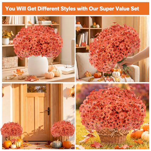 Powbrace 22 Bunch Outdoor Artificial Flowers with Plastic Plants Violets Faux Flowers,Outdoor Front Porch Hanging Planter Window Frame Garden Decor (Orange) - color: Orange, size: 22 Bundles