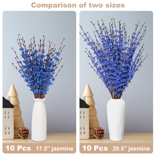 Wootkey 10Pcs 17.5'' Blue Long Stem Artificial Jasmine Flowers for Decorations Jasmine Fake Flowers Faux DIY Floral Art Plants Pussy Willow Branches for Wedding Bouquets Home Office Party Decor - color: Sapphire Blue, size: 10pcs-17.5''