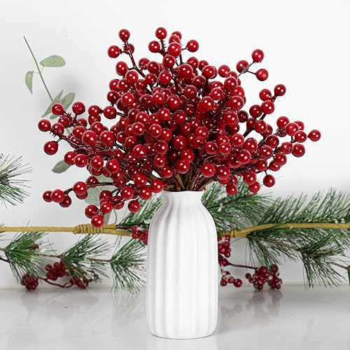 LLZLL 32 Pack Christmas Tree Decorations, Artificial Red Berry Stems 6.5 Inch Christmas Berry Picks with Holly Berries for Xmas Winter Holiday Home DIY Ornaments - color: Red
