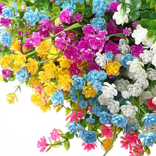 WILLBOND 12 Bundles Artificial Flowers Outdoor, UV Resistant Faux Artificial Plants Shrubs Plastic Flower Bulk for Hanging Planter Porch Window Home Spring Summer Decor(Lovely Color) - color: Lovely Color