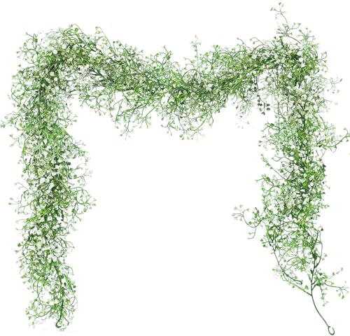 RECUTMS Artificial Hanging Vines Garland Faux Ferns Leaves Ivy Garland Fake Plant Greenery 2Pcs for Summer Home Indoor Outdoor Wedding Farmhouse Mantle Table Centerpiece Graduation Party Decor(White) - color: White-garland