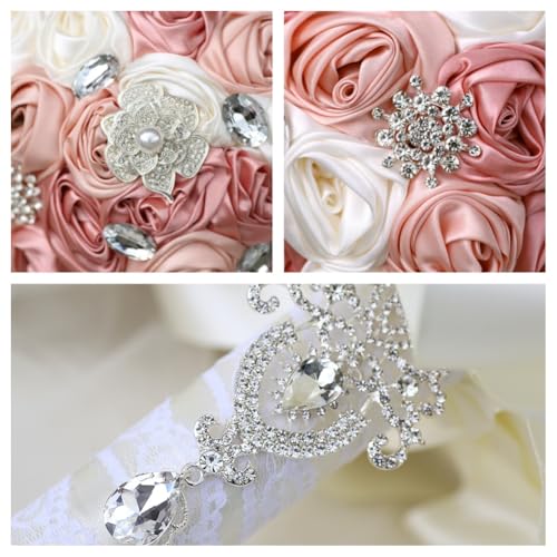 Blush Pink and Ivory Bridal Wedding Bouquet with Silver Brooch Bling Rhinestone Satin Dusty Rose Flower Bouquet for Bride Bridesmaid Quinceanera Bouquet Wedding Blush Pink and Ivory 8.7in - color: Blush, Pink & Ivory(silver Brooch), size: Diameter: 8.7 in