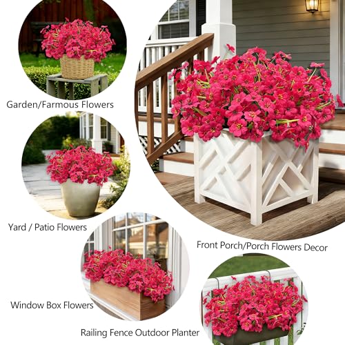 20 Bundles Fuchsia Artificial Flowers for Outdoors, UV Resistant Fake Flowers with Plastic Plants for Outside , Faux magenta Silk Flower for outdoor Planters ,Hot Pink Realistic Plant Decor-Rosy - color: Fuchsia