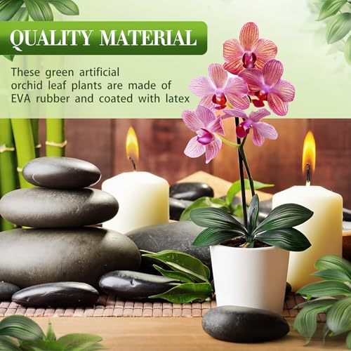 Chuangdi 6 Pcs 8 Inch Artificial Orchid Leaves, Faux Phalaenopsis Orchid Leaves with Stems,Green Orchids Leaf for Floral Arrangement, Vase Filler, Wedding & Home Decor, DIY Flower - size: 8 Inch