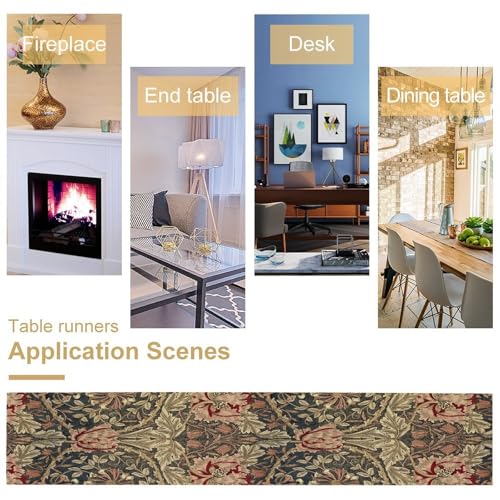 William Morris Style Table Runner for Table Decor, Art Blue Vintage Botanical Flower Rustic Floral Bird Printed for Kitchen Dining Room Living Room Farmhouse Party Holiday Decorate 13" x 36" - color: William Morris_3, size: 13"W x 36"L (Pack of 1)