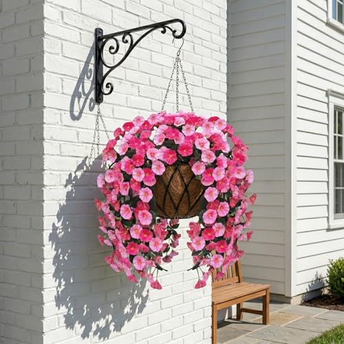 Artificial Flowers for Outdoors Fake Pink Morning Glory Hanging Flower Decoration, 2Pcs Realistic Faux Plants Petunias Long Trailing Vines,Spring Decor for Porch Patio Balcony Planter Yard - color: Morning Glory - Dobule Pink