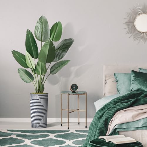 Artificial Tree in Modern Geometric Pattern Planter, Fake Bird of Paradise Silk Tree for Indoor and Outdoor Home Decoration - 67" Overall Tall (Plant Pot Plus Tree) - style: Bird of Paradise