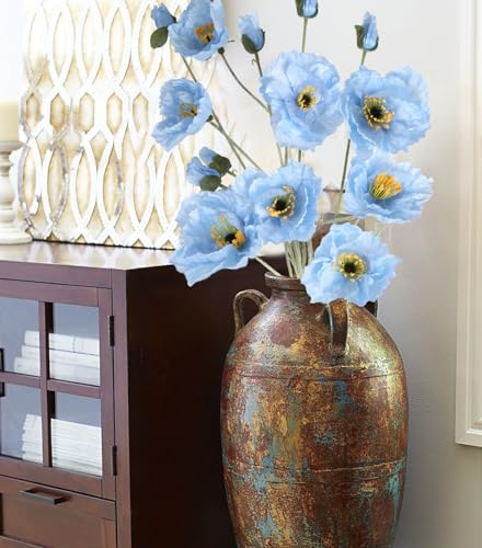Artificial Poppy Flowers,6PCS Blue Silk Poppy Flower 41.3in Fake Poppies Long Stem Flowers for Wedding Party Office Home Decor(Light Blue) - color: Light Blue
