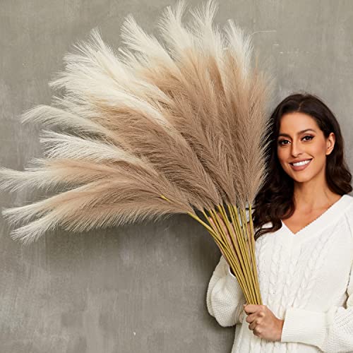 Faux Pampas Grass, 9 PCS 37''/3.1FT Tall Fluffy Fake Pompas Floral, Large Artificial Pompous Grass Branches for Floor Vase Fillers, Boho Farmhouse Room Wedding Decor (Mixed Color) - color: Mixed