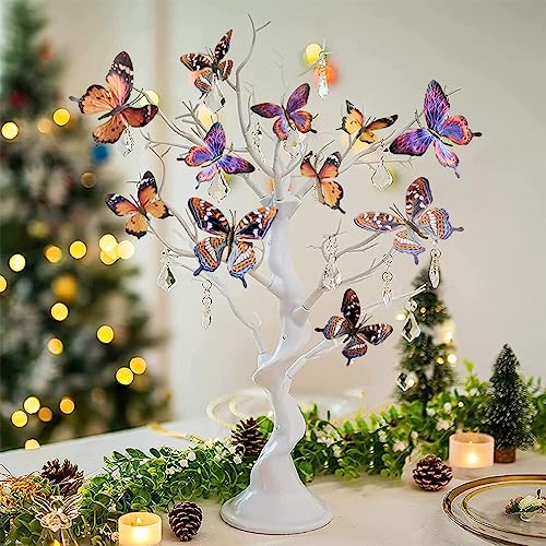 Artificial Butterfly, Silk Butterflys, Butterflies for Crafts for Floral Arrangements, 3D Butterfly Stakes Decor, Christmas Tree Decor, New Year Party Supplies - color: Multicolor-6-pcs