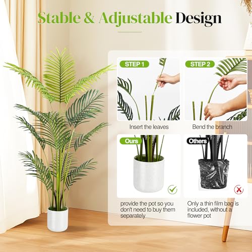 Artificial Palm Tree 4FT, Suntee Fake Tree with White Tall Planter 2 Pack, Faux Tropical Areca Floor Plant in Pot, Artificial Silk Plant for Home Office Living Room Decor Indoor - size: 4 FT