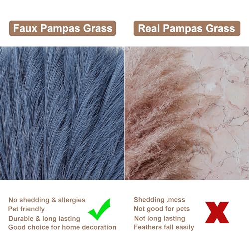 60Pcs Navy Blue Faux Pampas Grass Decor, 21.7" Pompas Grass Flower Arrangement and Vase Filler for Boho Home Wedding Decoration - size: 21.7'' Tall Navy Blue
