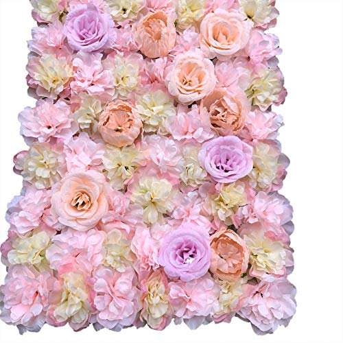 16"x 24" Artificial Flower Wall Panels,Flower Wall Mat Silk Panels for Outdoor Garden Backyard Fence Fence Privacy Screen and Indoor Wall Decor(5Pcs Champagne+Light Pink) - color: 5Pcs Champagne+Light Pink