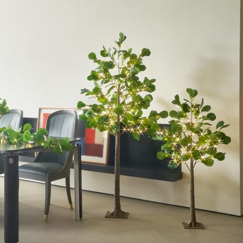 Hairui Lighted Artificial Fiddle Leaf Fig Tree 4FT 102 LED Fairy Lights, Faux Plant Tree with Lights for Home Room Spring Christmas Decoration Indoor - style: 4FT Fiddle Leaf Fig Tree