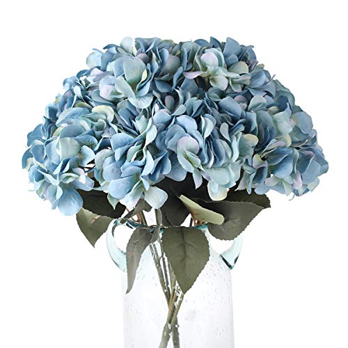 Jim's Cabin Artificial Flowers Silk Hydrangea Arrangements 2 Bouquet with 5 Big Heads Fake Flower Bunch for Women Bedroom Wedding Cabin Decor DIY(Dark Bule) - color: Dark Bule