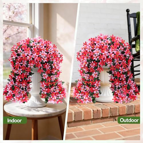 Ivydale Artificial Lily Flowers for Outdoors Fake Hanging Flower Vines for Outside Decoration, UV Resistant 2PCS Faux Plants for Patio Porch Balcony Garden Yard, Pink & Rose - color: Pink & Rose