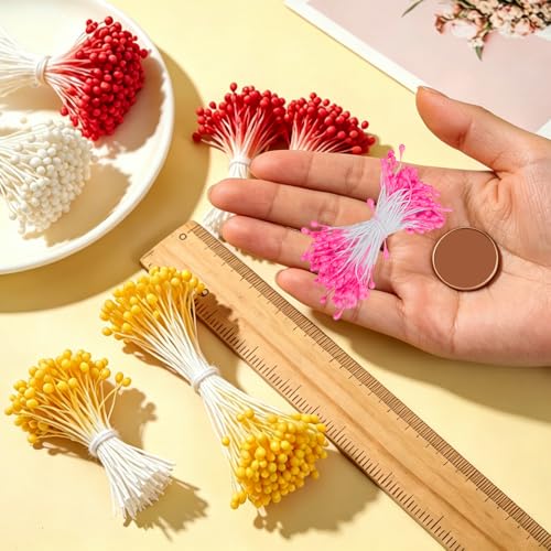 PATIKIL 3mm Double Heads Flower Stamen, 150 Pcs Artificial Flower Stamen Pistil Matt Pearl Floral Stamen for DIY Christmas Card Wedding Decoration, Dark Pink - color: Dark Pink