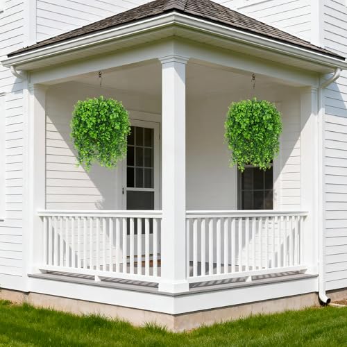 INQCMY Artificial Outdoor Plants Fake Hanging Greenery for Spring Summer Decoration, 4 pcs Realistic Faux Hanging Eucalyptus for Home Outside Garden Porch Patio Planters Basket - color: Eucalyptus