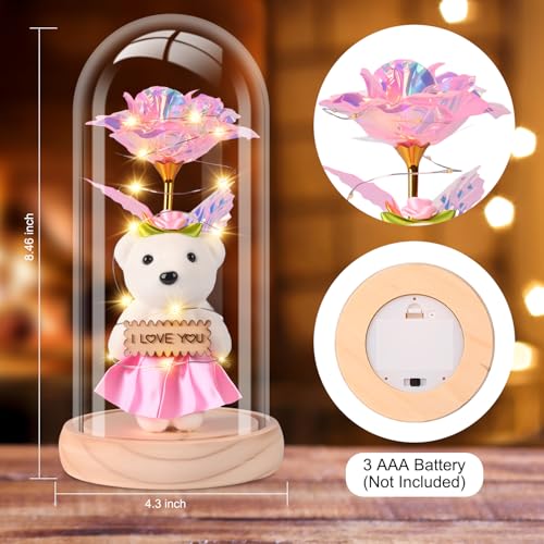 Birthday Gifts for Women - Preserved Forever Rose Bear with Glass Dome, Flower Gifts Versatile gifts for Mom, Wife, Girlfriend, Grandma and Daughter, Fit for Christmas, Valentine's Day, Mother's Day
