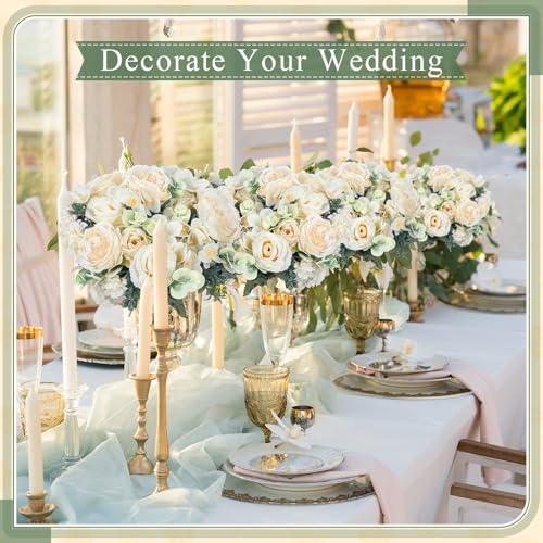 Wavwavw 6 Pcs Artificial Peony Silk Florals Fake Mix Silk Peony Rose Faux Flower Hydrangea Bouquet Elegant Realistic Wedding Floral Centerpiece for Home Party Table Arrangement (Champagne) - color: Champagne