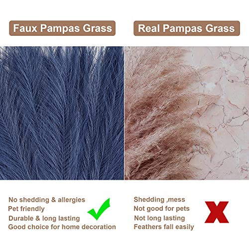 Navy Blue Pampas Grass Small, 30 Pcs 17" Faux Pampas Grass Short Decor, Pompas Grass Flower Arrangement and Vase Filler for Boho Home Wedding Decoration - color: Navy Blue, size: 17'' Tall