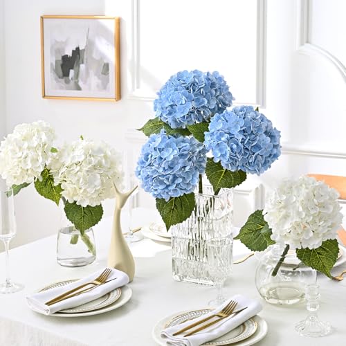 MARTINE MALL 4Pcs 21in Hydrangea Artificial Flowers, Latex Real Touch Hydrangeas Lifelike Large Hydrangea Flowers for Home Decor Party Arrangements Wedding Bouquets Centerpieces (White) - color: White, size: 4Pcs