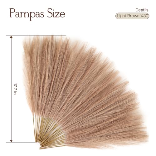 Ureymx Faux Pampas Grass Decor 17.7 Inch 30pcs, Artificial Pampas Grass Fluffy Home Decor, Short Vase Room Decor pompous Grass Flower Arrangement for Boho Home Wedding Decoration (Light Brown) - color: Light Brown, size: 17 Inch 30 Pcs