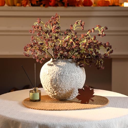 Thiccywoov 3 Pcs Plum Faux Berry Stems Artificial Dusty Sedum Berry Stems Picks Branches Faux Spray for DIY Holiday Farmhouse Home Mantel Harvest Decorations (16 Inch) - color: Plum, size: 16 inches